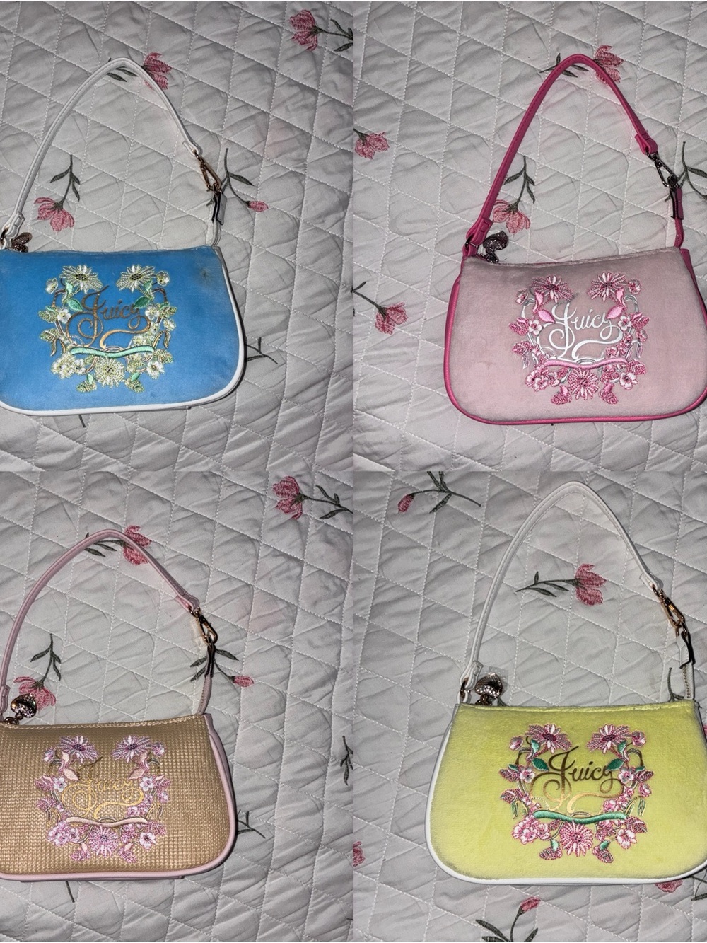 Juicy Couture Floral Embroidered Wristlets- Blue, Pink, Tan, Yellow